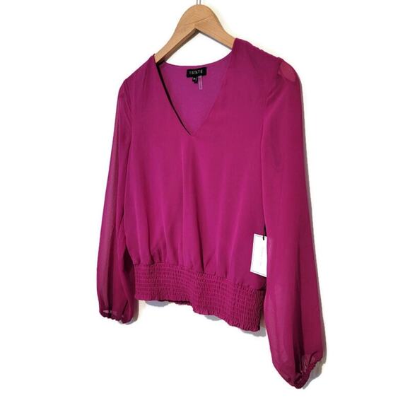 1 State V Neck Long Sleeve Smock Waist Pink Blouse Workwear Office  Size XS - Picture 4 of 13